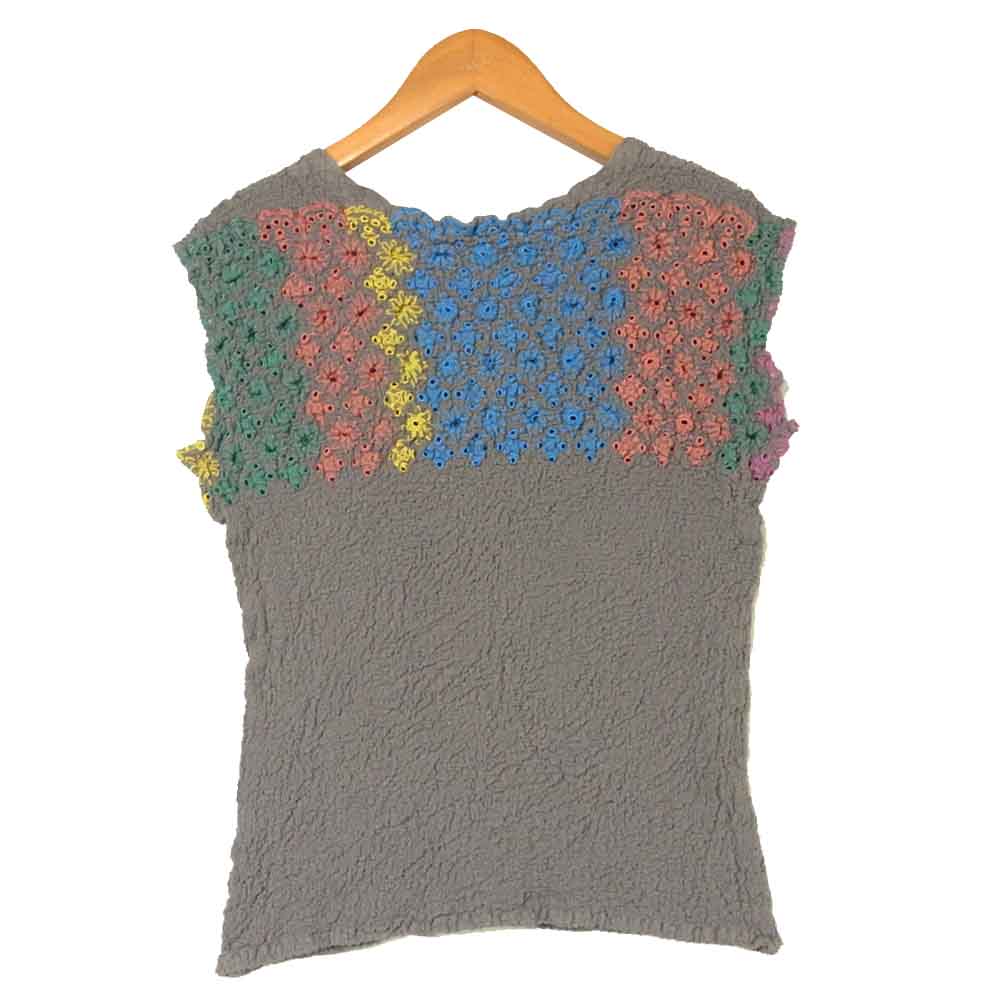 ISSEY MIYAKE イッセイミヤケ MI92FK342 me ミー フラワー 刺繍 縮緬 ベスト コットン 日本製 グレー系【中古】