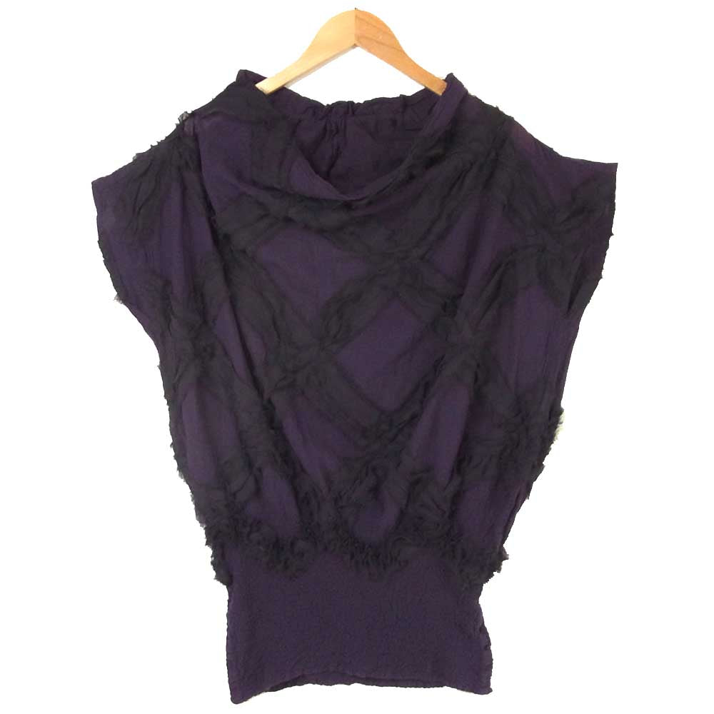 ISSEY MIYAKE イッセイミヤケ MI04FT402 me ミー シフォン×縮緬 フレンチスリーブ カットソー パープル系【中古】