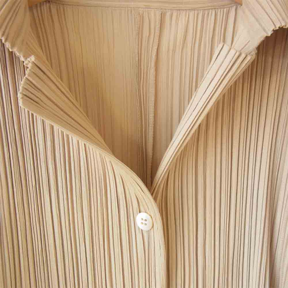 PLEATS PLEASE プリーツプリーズ PP04-JK624 イッセイミヤケ ISSEY MIYAKE プリーツ加工 オープンカラー ブラウス ベージュ系 3【中古】