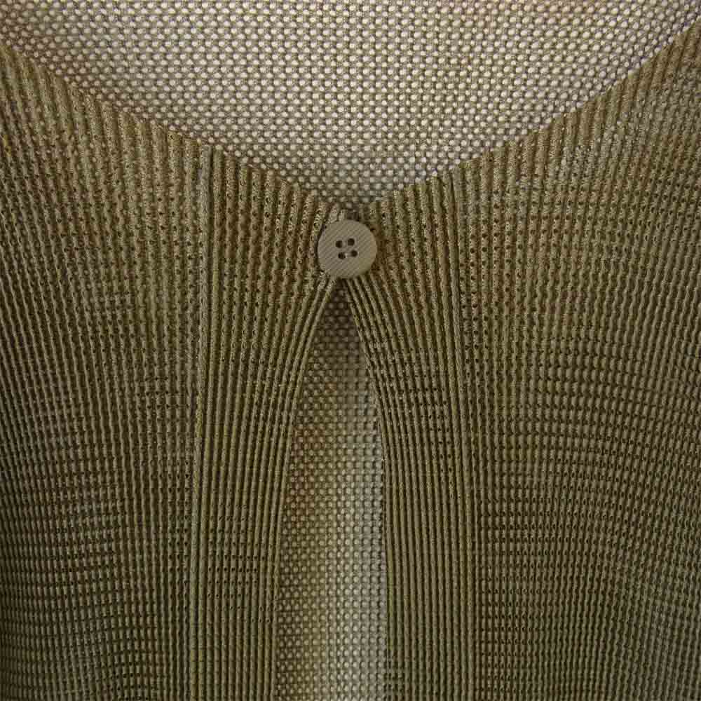 PLEATS PLEASE プリーツプリーズ PP13-F0255 イッセイミヤケ ISSEY MIYAKE プリーツ加工 メッシュ カーディガン カーキ カーキ系 3【美品】【中古】