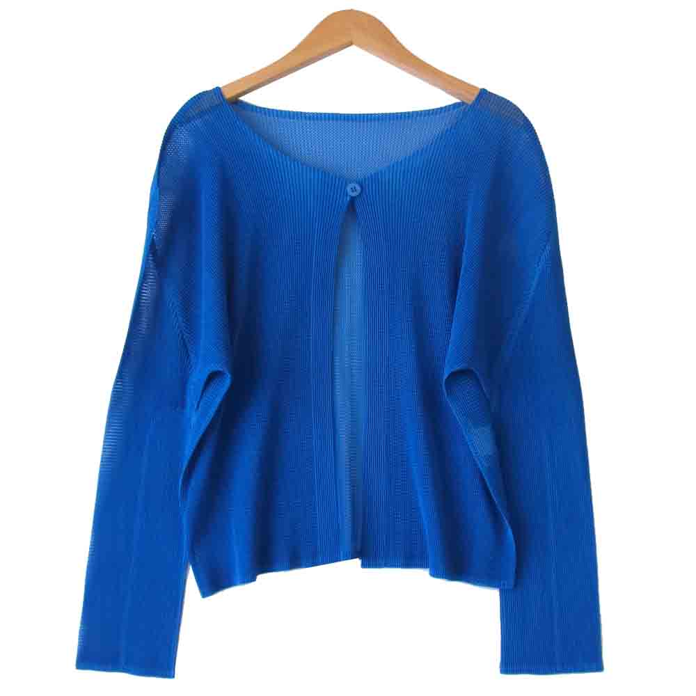 PLEATS PLEASE プリーツプリーズ PP21-F0274 イッセイミヤケ ISSEY MIYAKE プリーツ加工 メッシュ カーディガン コバルトブルー コバルトブルー 3【美品】【中古】