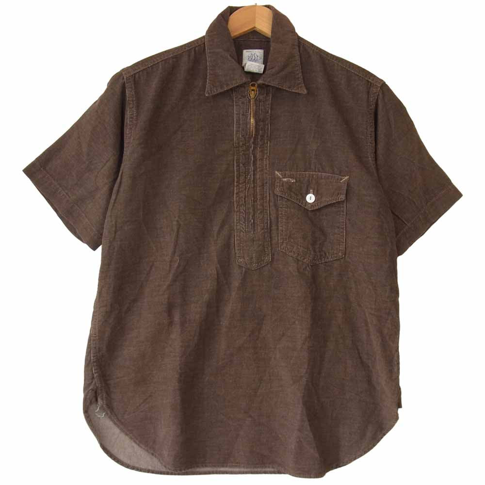 POST OVERALLS ポストオーバーオールズ コーヂュロイ ハーフジップ プルオーバー 半袖 シャツ ブラウン系 S【中古】