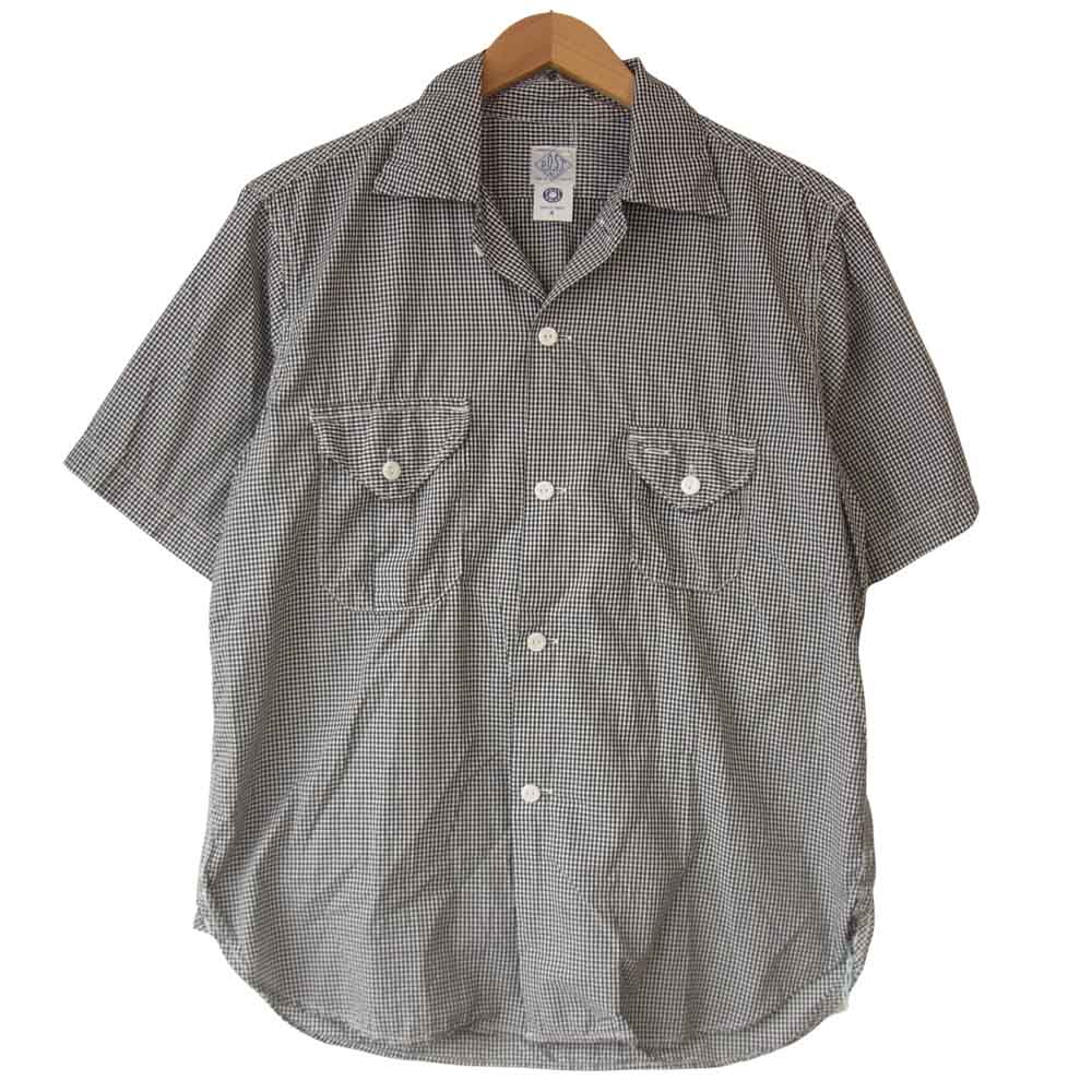 POST OVERALLS ポストオーバーオールズ E-Z Cruz Shirts short sleeve ギンガム 半袖 シャツ 黒×白 M【中古】