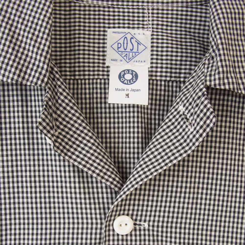 POST OVERALLS ポストオーバーオールズ E-Z Cruz Shirts short sleeve ギンガム 半袖 シャツ 黒×白 M【中古】