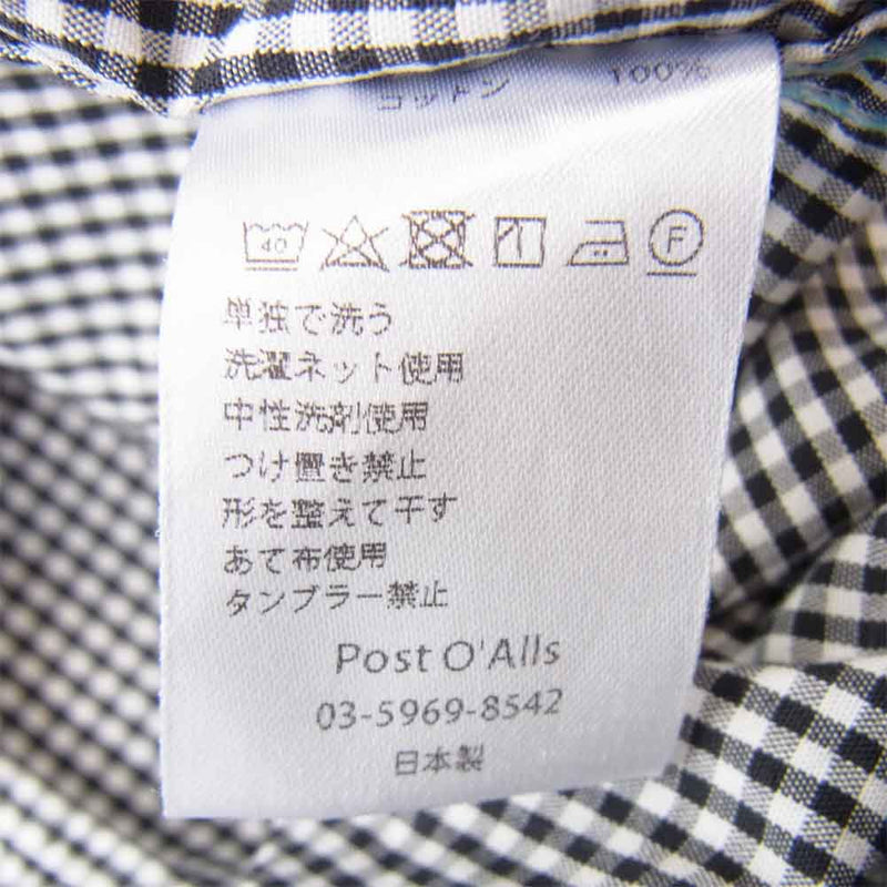 POST OVERALLS ポストオーバーオールズ E-Z Cruz Shirts short sleeve ギンガム 半袖 シャツ 黒×白 M【中古】