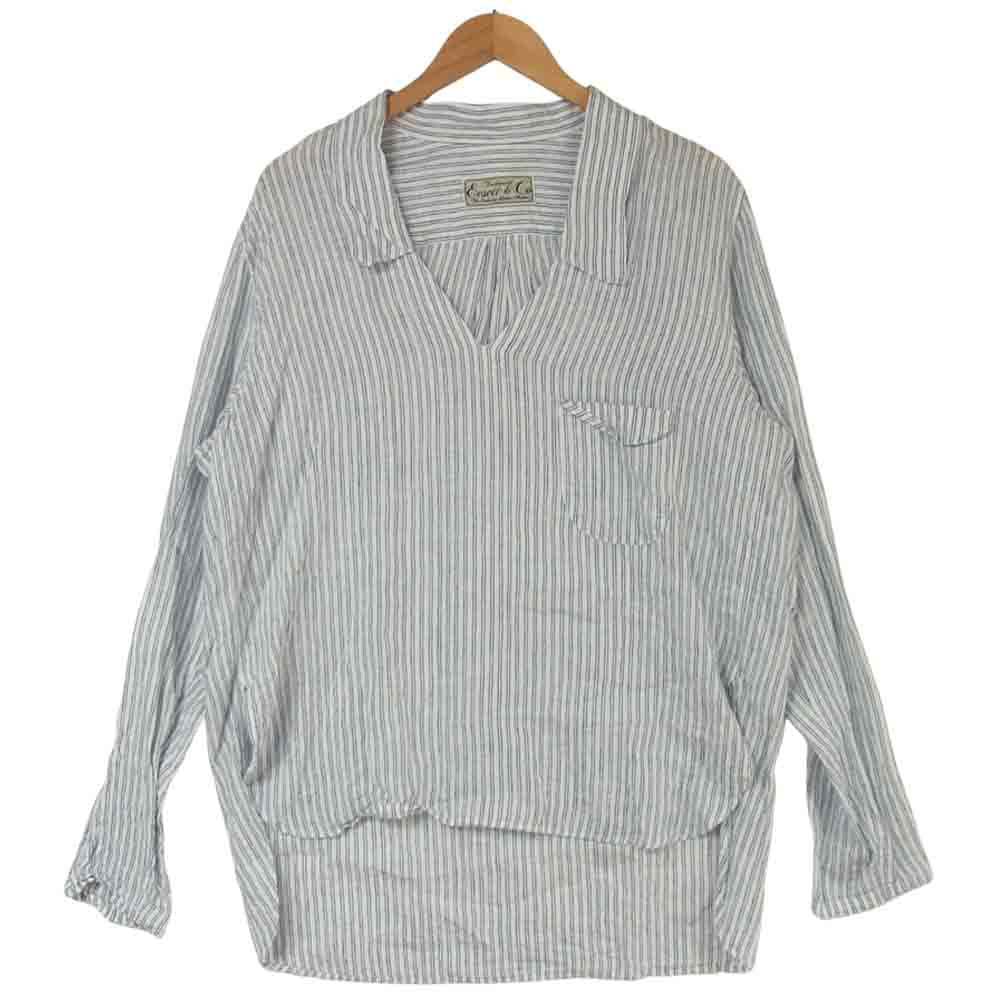 イーセットアンドコー 17SS S042 PULLOVER SHIRT プルオーバー 長袖 シャツ ホワイト系 ライトブルー系 38【中古】