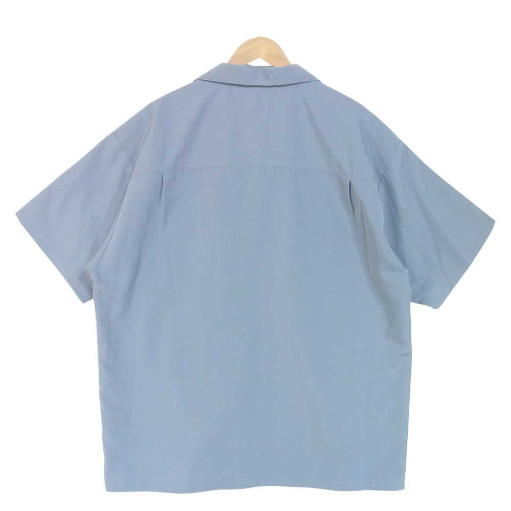 ロンリー オープンカラー 半袖 ロゴ シャツ USA製 論理 ポリエステル ブルーグレー系 L【中古】