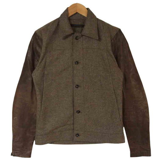 ODYN VOVK 袖カウレザー 切替 ジャケット アメリカ製 ブラウン系 グレイッシュブラウン系 S【中古】