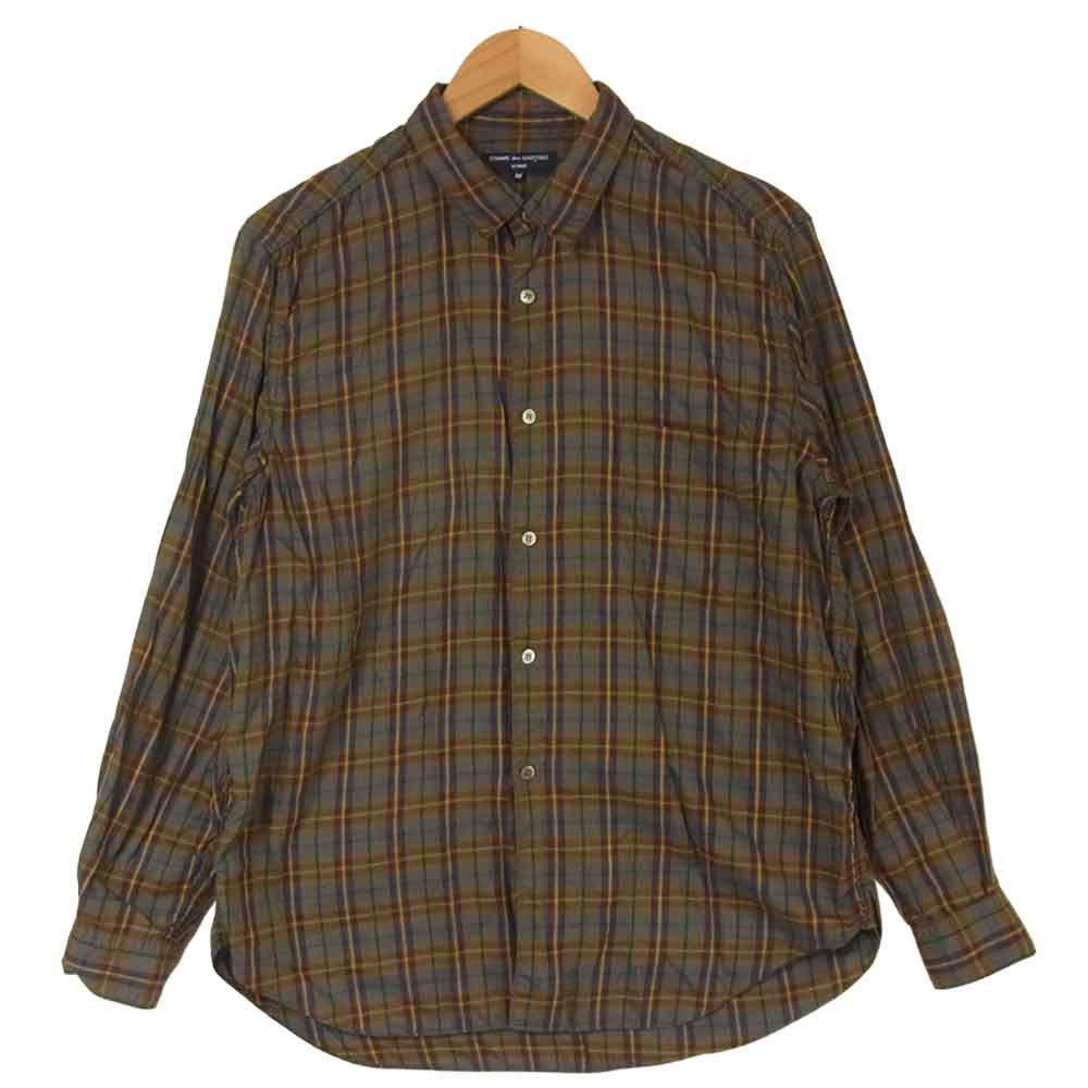 COMME des GARCONS HOMME コムデギャルソンオム AD2003 HM-B010 CHECK SHIRT チェック 長袖 シャツ カーキ系 ブラウン系 M【中古】