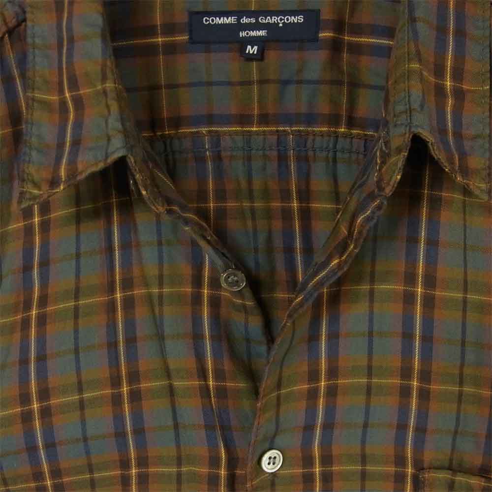 COMME des GARCONS HOMME コムデギャルソンオム AD2003 HM-B010 CHECK SHIRT チェック 長袖 シャツ カーキ系 ブラウン系 M【中古】
