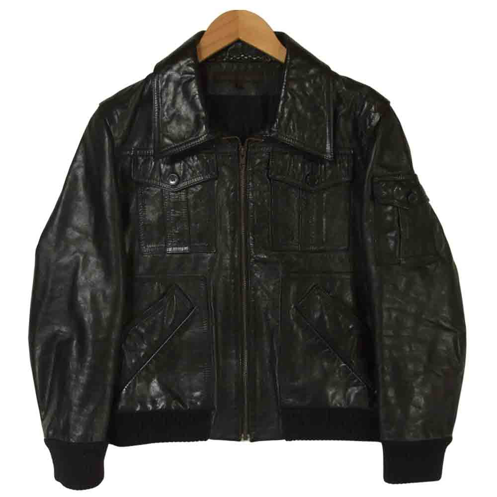 Veronique BRANQUINHO ヴェロニクブランキーノ リブ レザー ブルゾン ジャケット ベルギー製 ブラック系 46【美品】【中古】