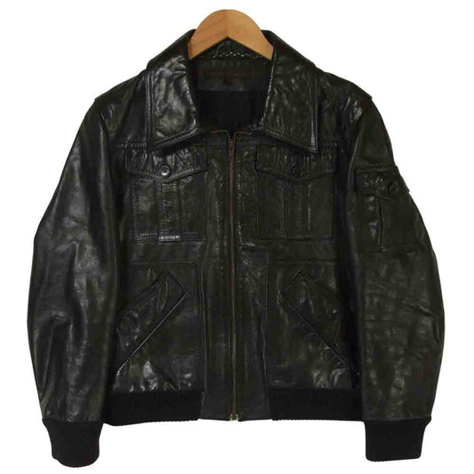 Veronique BRANQUINHO ヴェロニクブランキーノ リブ レザー ブルゾン ジャケット ベルギー製 ブラック系 46【美品】【中古】