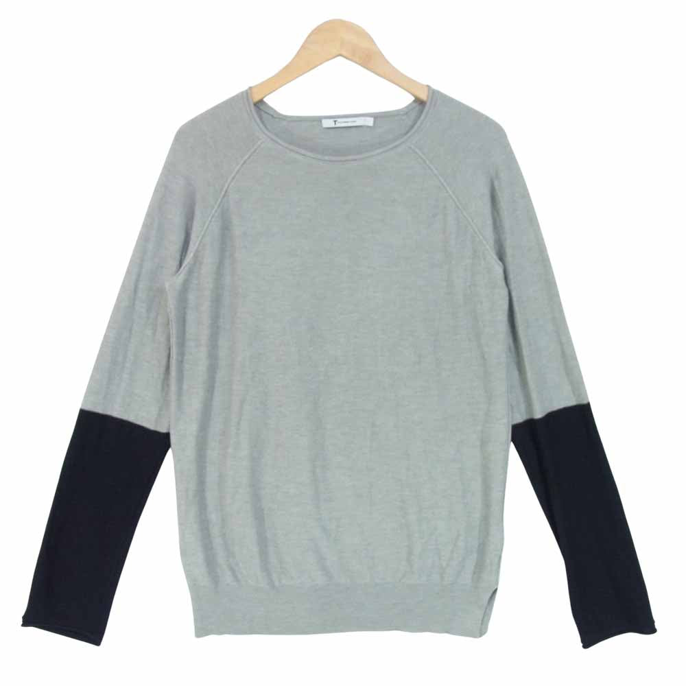 ティーバイアレキサンダーワン シルク混 バイカラー ニット 袖カラー グレー系 S【中古】