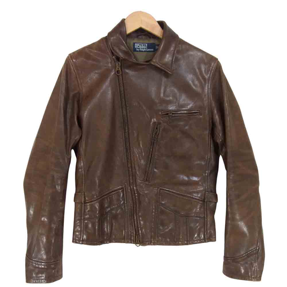 POLO RALPH LAUREN ポロ・ラルフローレン 国内正規品 ホースハイド レザー ダブル ライダース ジャケット ブラウン系 S【中古】