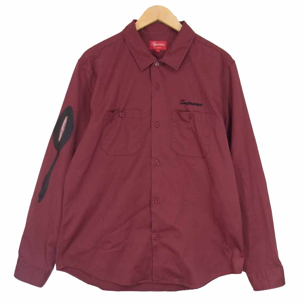 Supreme シュプリーム 18AW Rose L/S Work Shirts ローズ 長袖 ワーク シャツ エンジ系 L【中古】