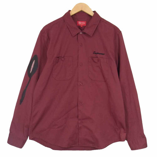 Supreme シュプリーム 18AW Rose L/S Work Shirts ローズ 長袖 ワーク シャツ エンジ系 L【中古】