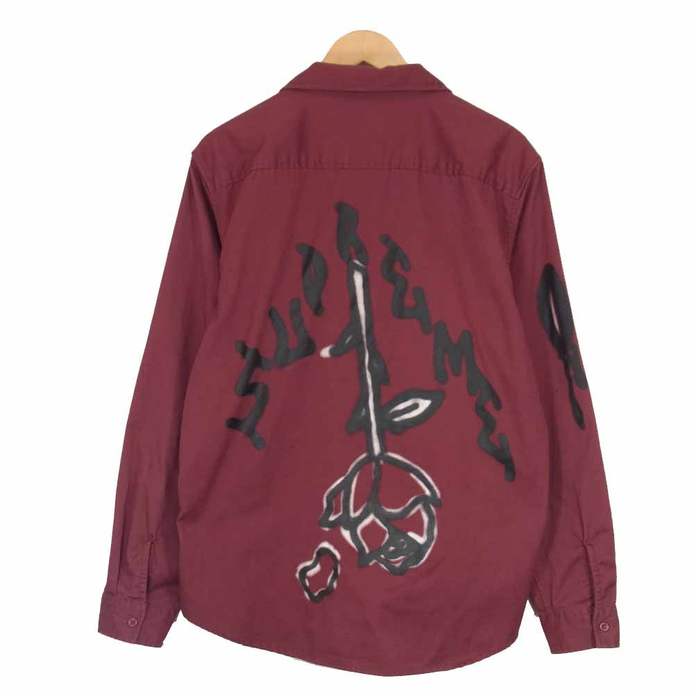 Supreme シュプリーム 18AW Rose L/S Work Shirts ローズ 長袖 ワーク シャツ エンジ系 L【中古】