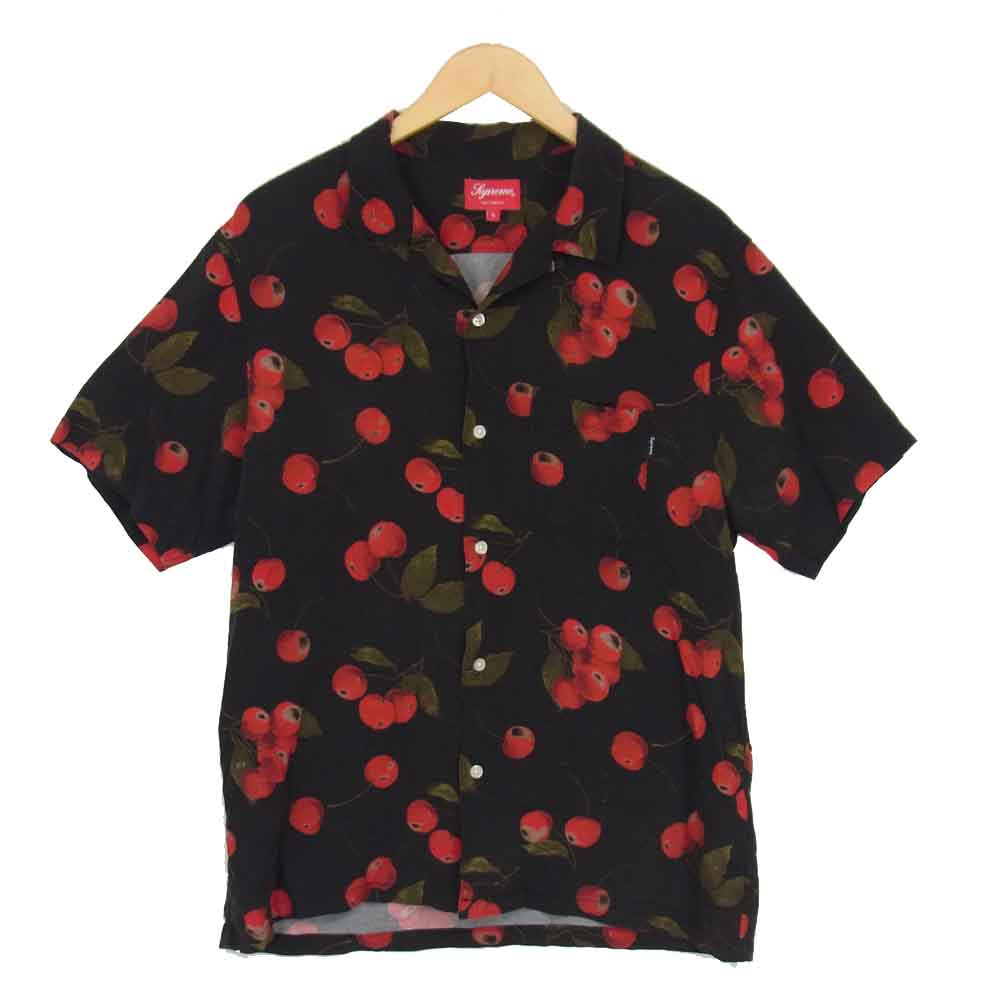 Supreme シュプリーム 19ss Cherry Rayon S/S Shirt チェリー レーヨン 半袖 シャツ ブラック系 L【中古】