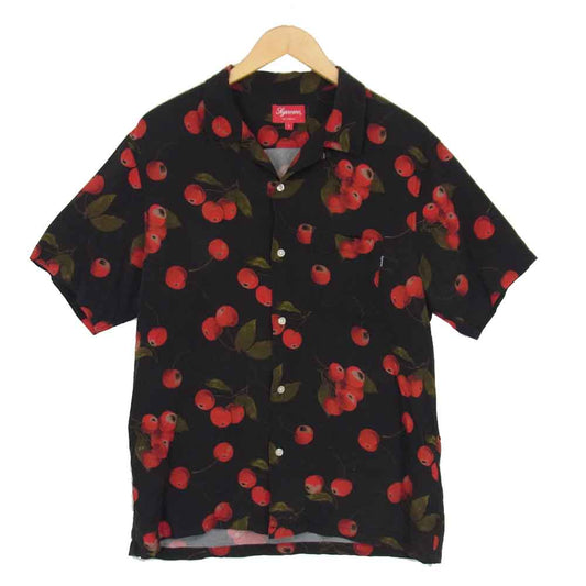 Supreme シュプリーム 19ss Cherry Rayon S/S Shirt チェリー レーヨン 半袖 シャツ ブラック系 L【中古】