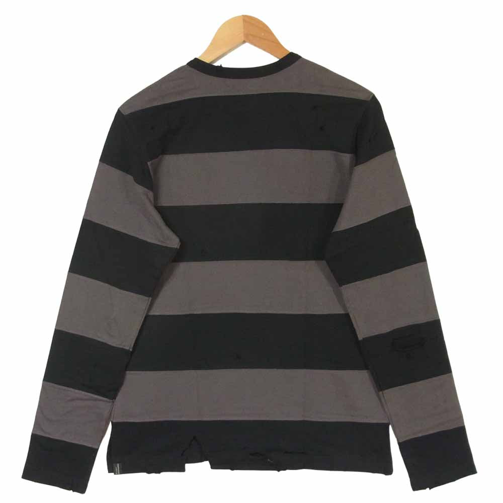 mastermind JAPAN マスターマインドジャパン ML-TS51-015 フロント スカル プリント ダメージ加工 ボーダー 長袖 Tシャツ ブラック系 グレー系 M【美品】【中古】
