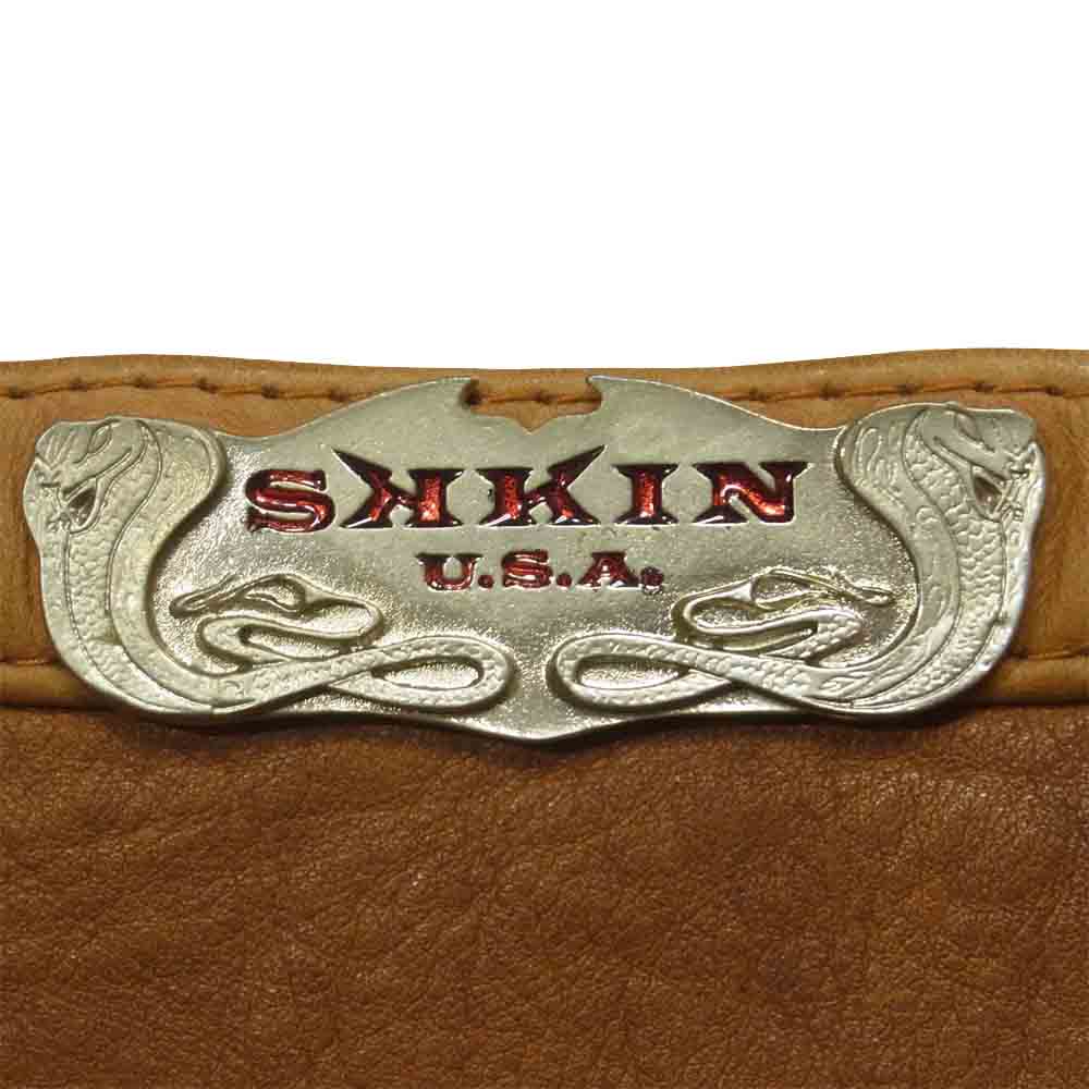 SKKIN スキン バックポケットスネークレザー切替 アイアンクロス フロントレースアップ レザー パンツ ブラウン系 M【中古】