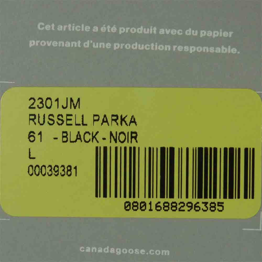 CANADA GOOSE カナダグース 2301JM サザビーリーグ国内正規品 RUSSEL PARKA ラッセル パーカ ダウン ジャケット ブラック系 L【新古品】【未使用】【中古】