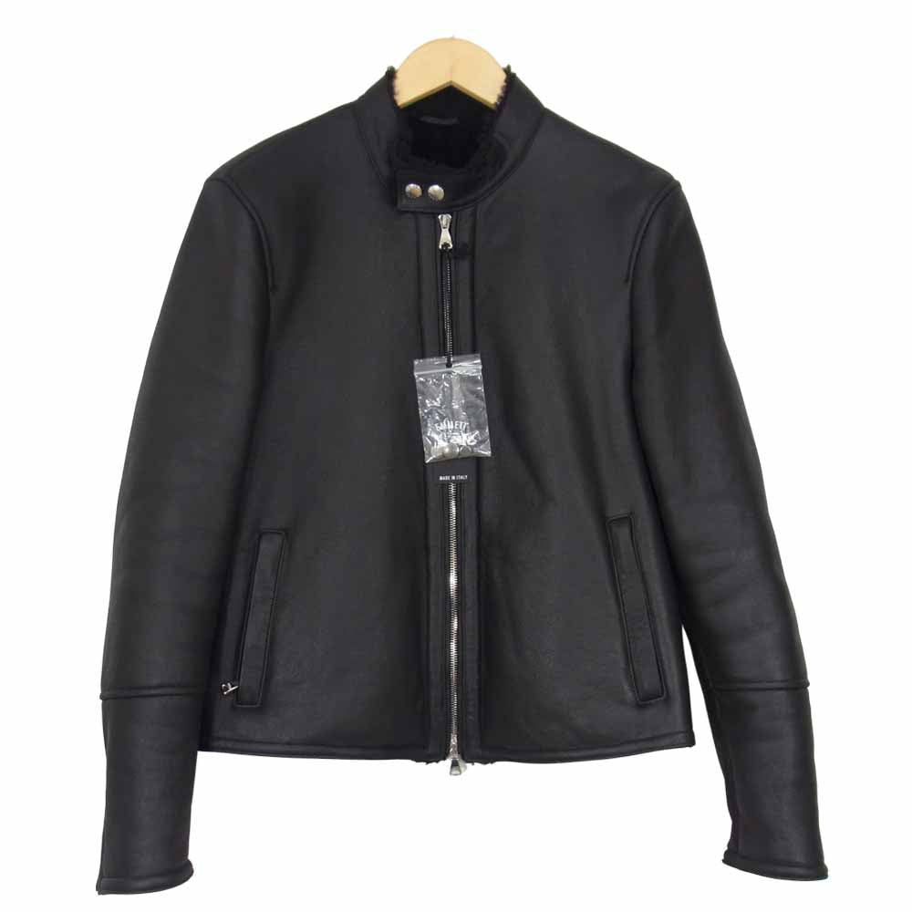 エンメティ H MOUTON アッカムートン 羊革 干場義雅 別注 シングル ライダース ジャケット ブラック系 46【極上美品】【中古】