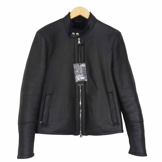 エンメティ H MOUTON アッカムートン 羊革 干場義雅 別注 シングル ライダース ジャケット ブラック系 46【極上美品】【中古】