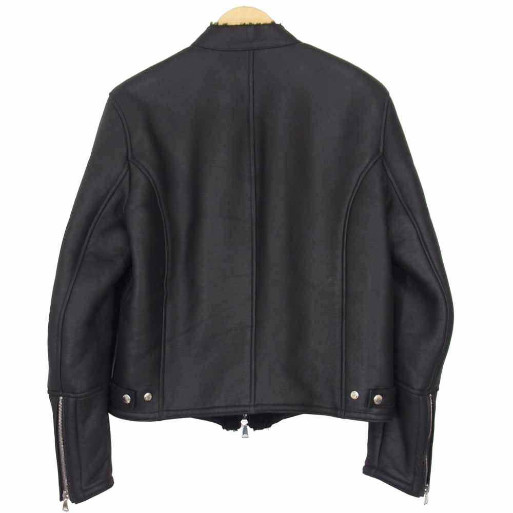 エンメティ H MOUTON アッカムートン 羊革 干場義雅 別注 シングル ライダース ジャケット ブラック系 46【極上美品】【中古】