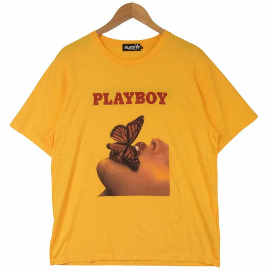HYSTERIC GLAMOUR ヒステリックグラマー 19AW 12193CT03420 PLAYBOY プレイボーイ バタフライ ウーマン 半袖 Tシャツ イエロー系 L【極上美品】【中古】