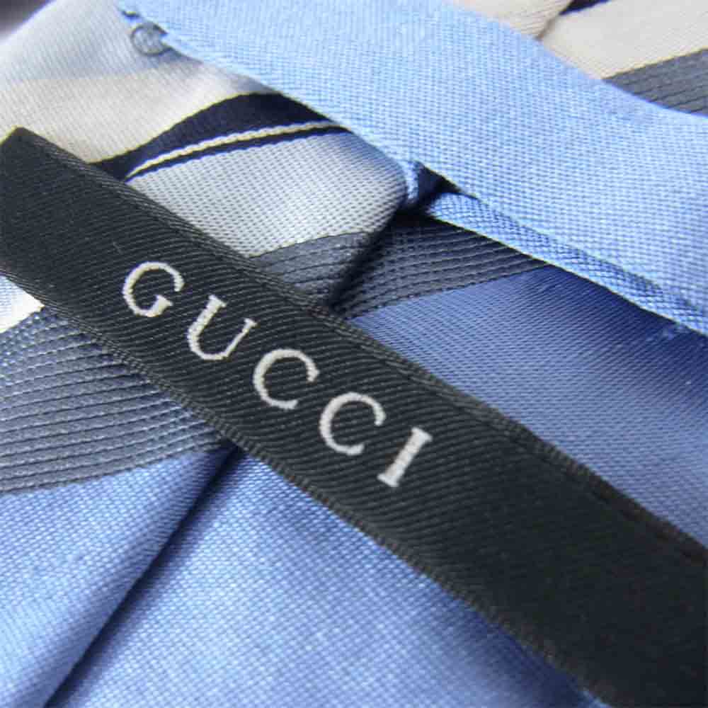 GUCCI グッチ シルク100％ レジメタル ネクタイ  ライトブルー系【中古】