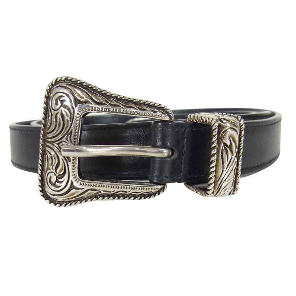 SAINT LAURENT サンローラン 346571 ウエスタン バックル レザー ナロー ベルト ブラック系【中古】