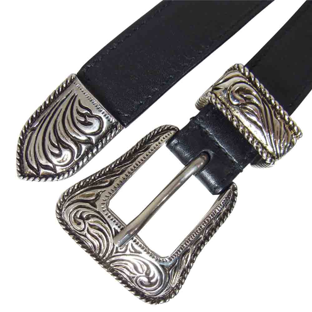 SAINT LAURENT サンローラン 346571 ウエスタン バックル レザー ナロー ベルト ブラック系【中古】