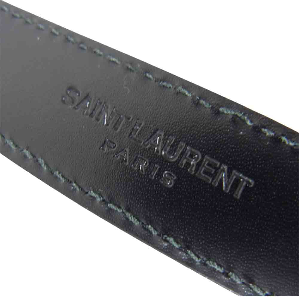 SAINT LAURENT サンローラン 346571 ウエスタン バックル レザー ナロー ベルト ブラック系【中古】