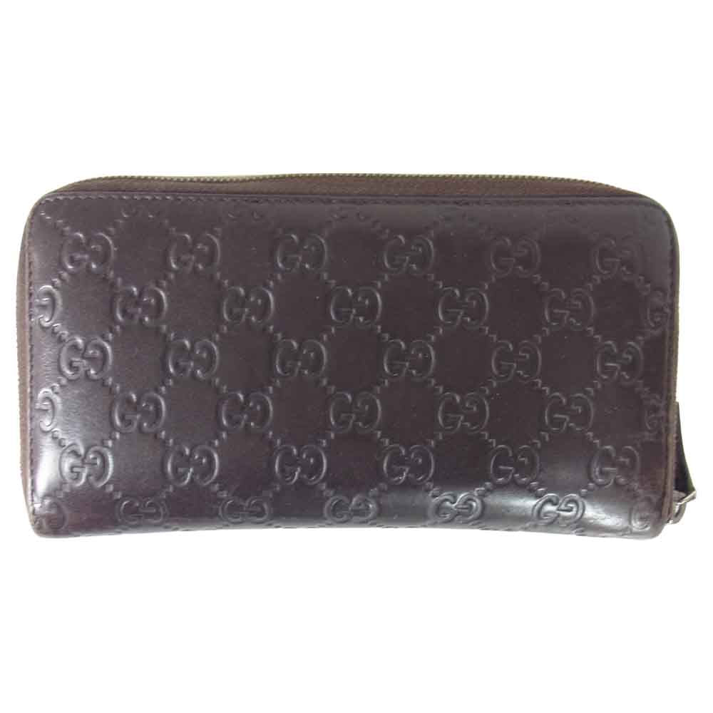 GUCCI グッチ GG シマ レザー ラウンド ジップ ウォレット ブラウン系【中古】