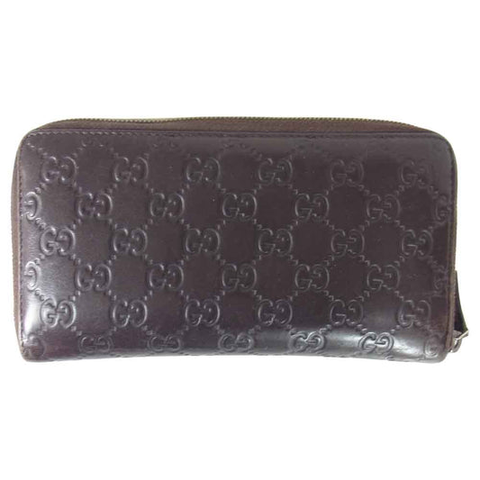 GUCCI グッチ GG シマ レザー ラウンド ジップ ウォレット ブラウン系【中古】