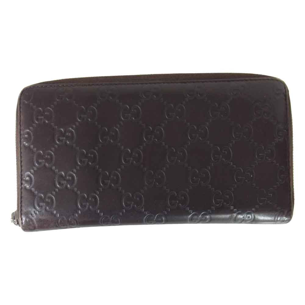 GUCCI グッチ GG シマ レザー ラウンド ジップ ウォレット ブラウン系【中古】