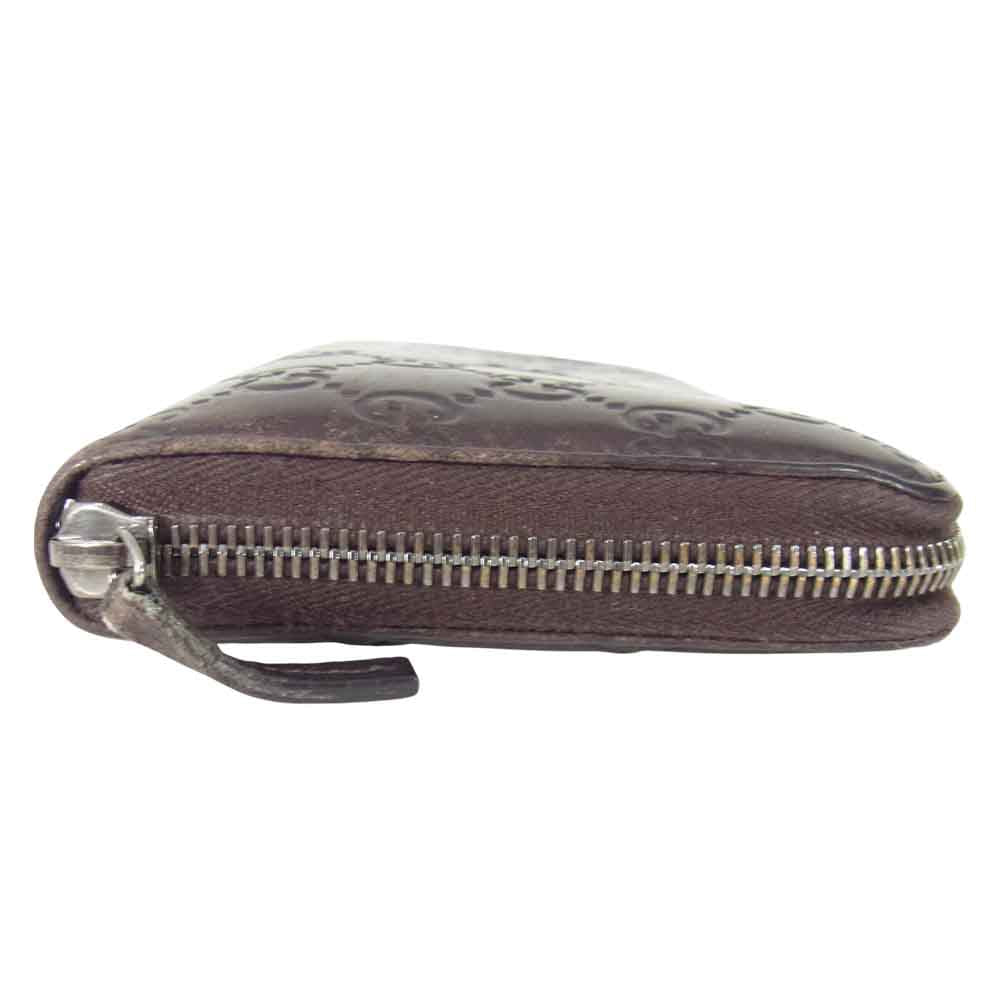 GUCCI グッチ GG シマ レザー ラウンド ジップ ウォレット ブラウン系【中古】