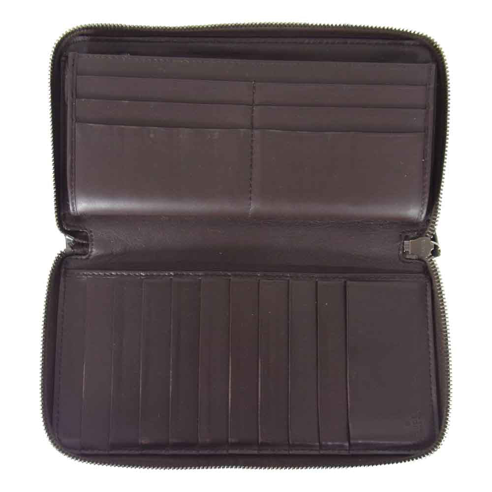 GUCCI グッチ GG シマ レザー ラウンド ジップ ウォレット ブラウン系【中古】