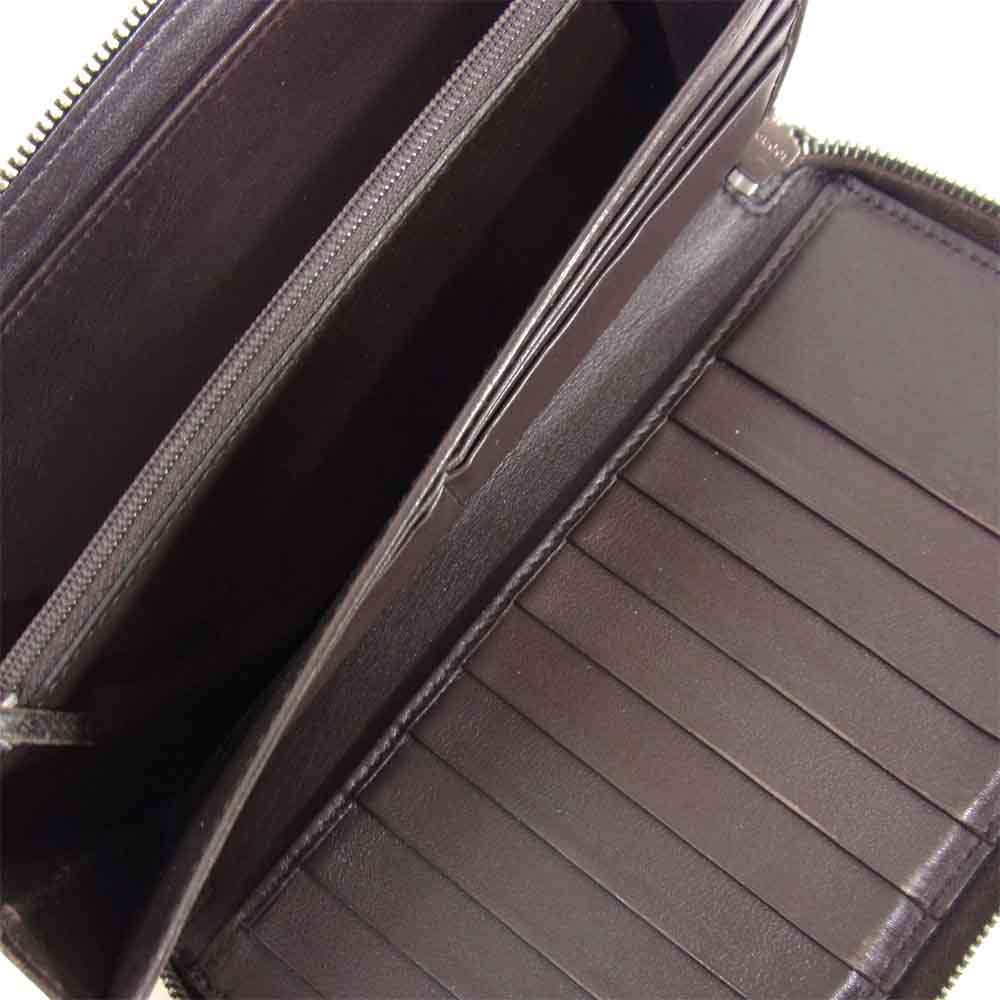 GUCCI グッチ GG シマ レザー ラウンド ジップ ウォレット ブラウン系【中古】