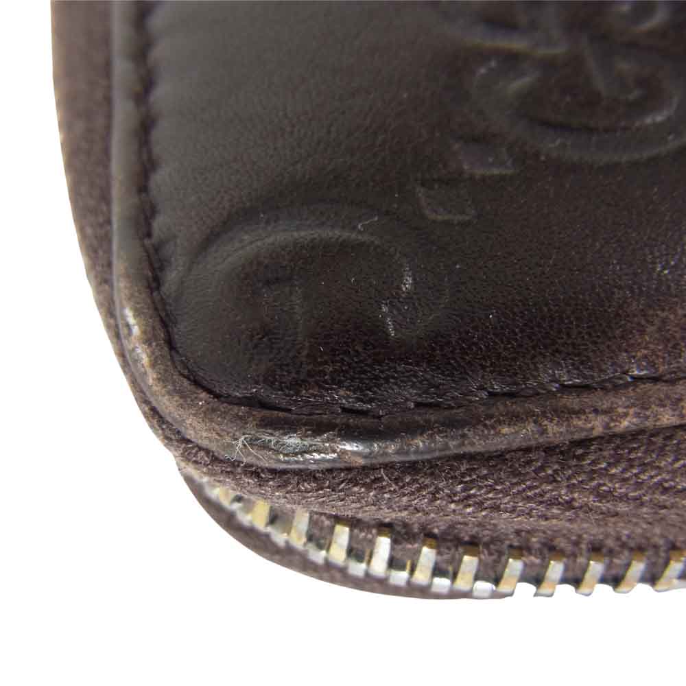 GUCCI グッチ GG シマ レザー ラウンド ジップ ウォレット ブラウン系【中古】