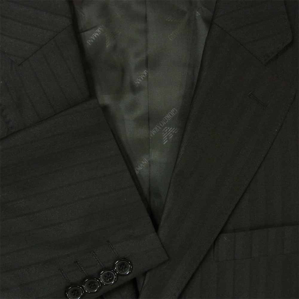 GIORGIO ARMANI ジョルジオアルマーニ GAロゴ刺繍 ストライプ 2B セットアップ スーツ イタリア製 ブラック系 ジャケット 52 パンツ 36【美品】【中古】