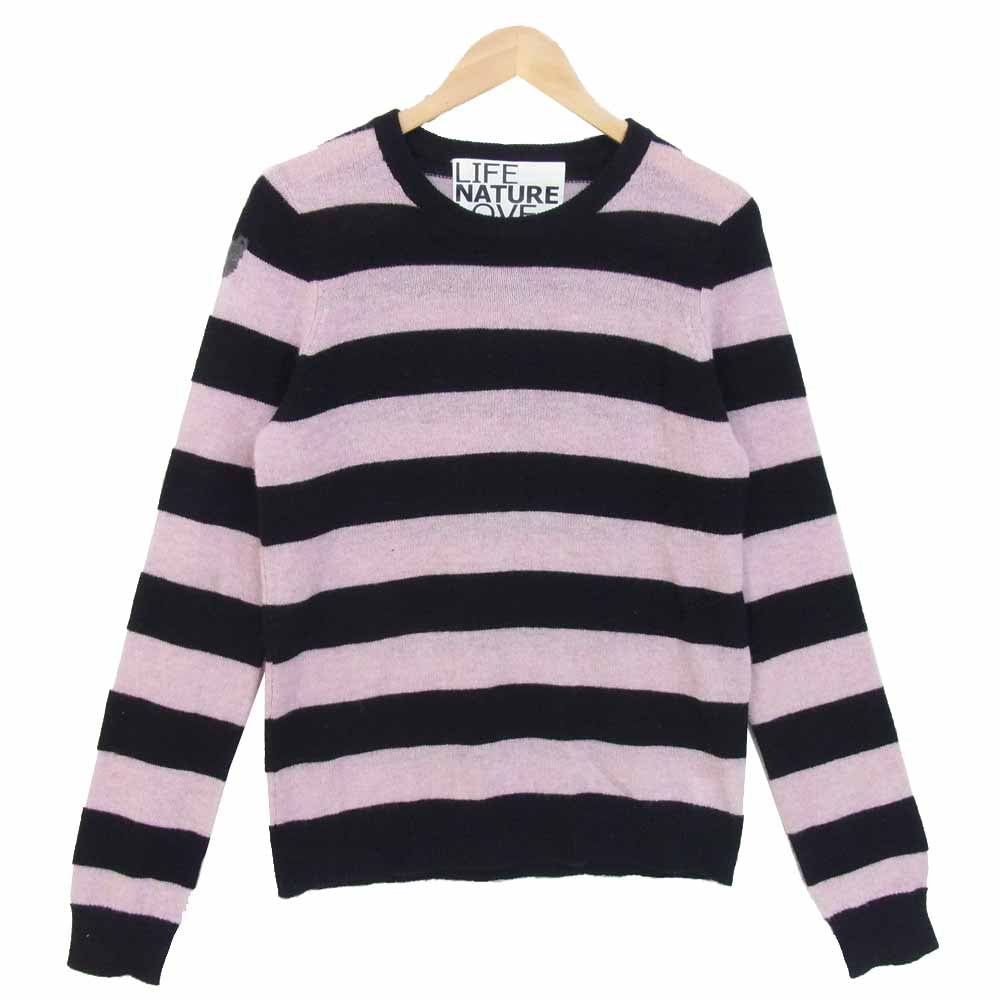 フリーシティ カシミヤ 100％ ボーダー ニット セーター ブラック×ピンク系 S【美品】【中古】