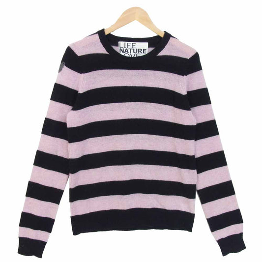 フリーシティ カシミヤ 100％ ボーダー ニット セーター ブラック×ピンク系 S【美品】【中古】