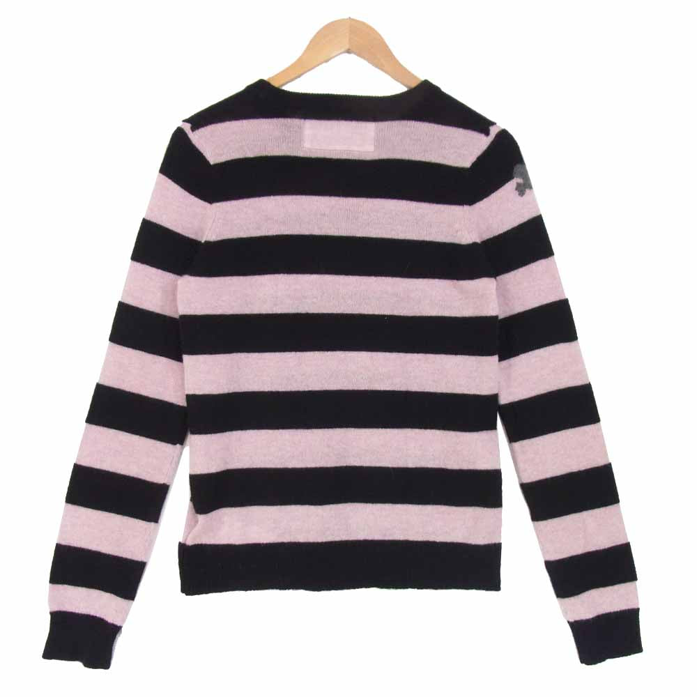 フリーシティ カシミヤ 100％ ボーダー ニット セーター ブラック×ピンク系 S【美品】【中古】