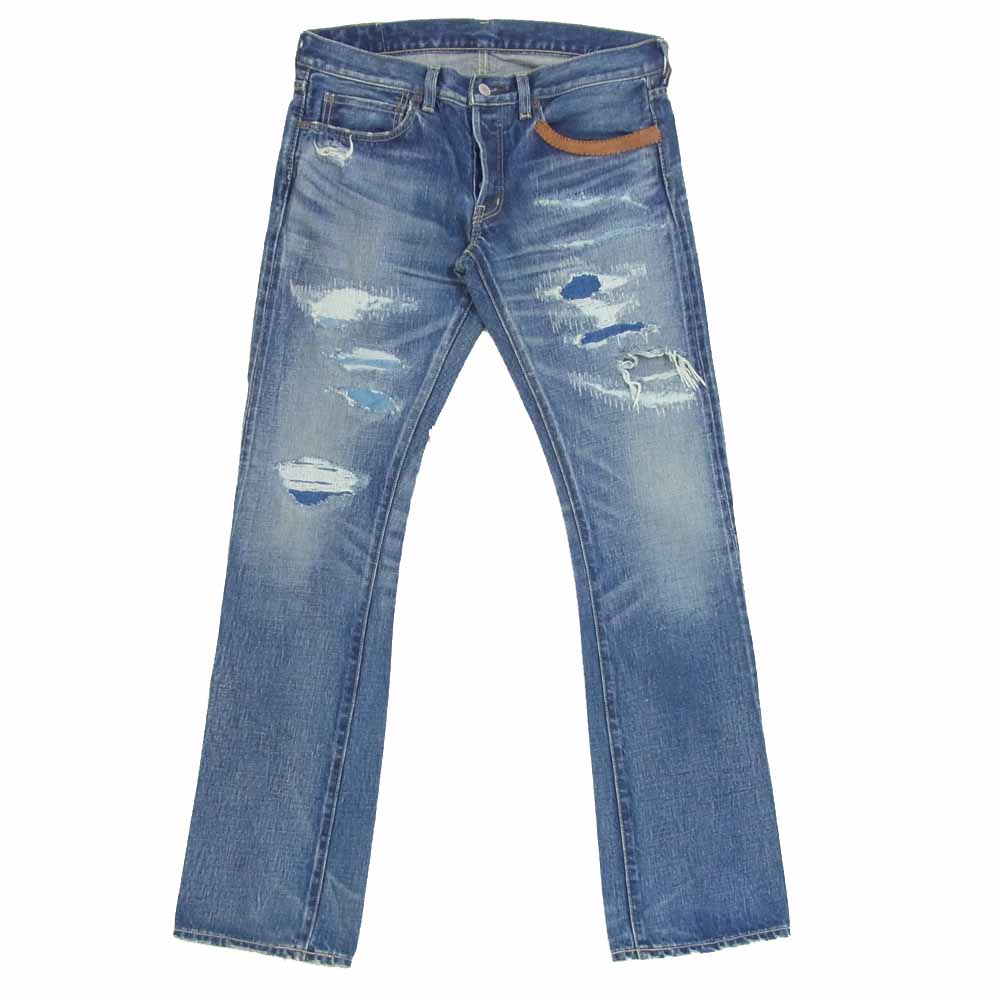 フリーシティ ダメージ リペア 加工 デニムパンツ 日本製 インディゴブルー系 30【中古】