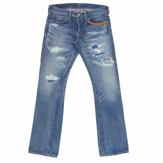 フリーシティ ダメージ リペア 加工 デニムパンツ 日本製 インディゴブルー系 30【中古】