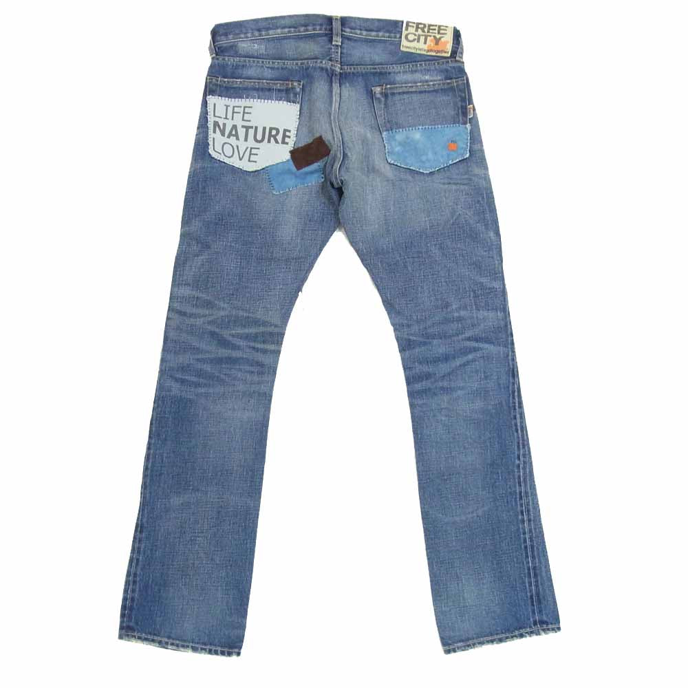 フリーシティ ダメージ リペア 加工 デニムパンツ 日本製 インディゴブルー系 30【中古】