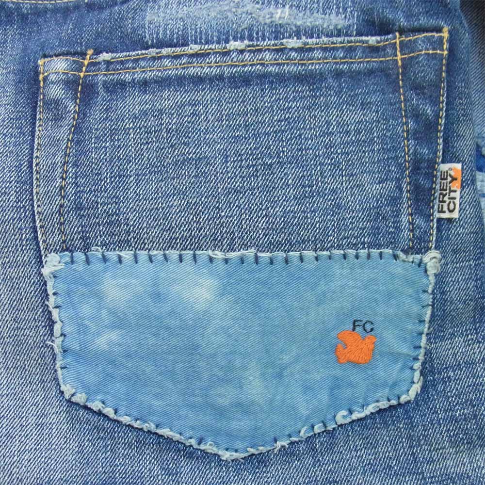 フリーシティ ダメージ リペア 加工 デニムパンツ 日本製 インディゴブルー系 30【中古】