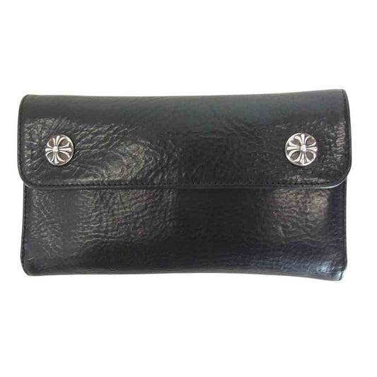 CHROME HEARTS クロムハーツ（原本無） WAVE クロスボール ボタン レザー ウォレット ブラック系【中古】